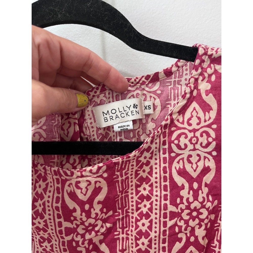 Molly Bracken Pink Damask Print Belted Romper Short Sleeve Button Back Jumpsuit - Picture 3 of 4